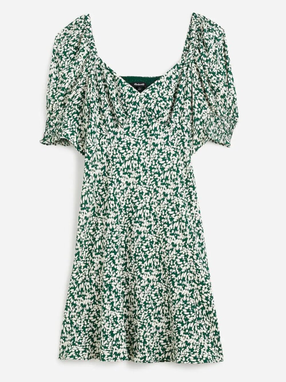 Madewell Seamed V-Neck Mini Dress in Abstract Leaf Kelly Verdant